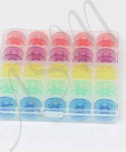 25 Pack Assorted Color Plastic Bobbins w/Plastic Box